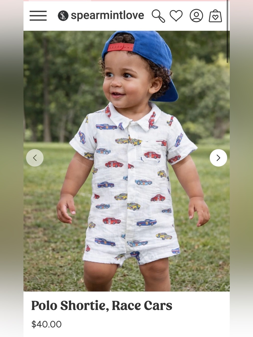 NWOT! Spearmint Love - Polo Shortie, Race Cars - Muslin - 6 - 12 Months!